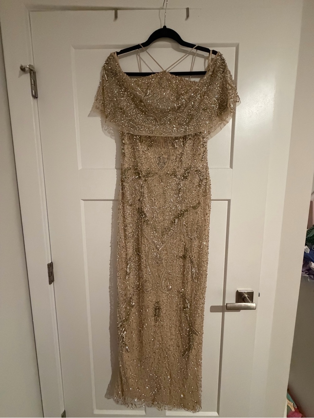 Aidan Mattox One-Shoulder Gold Beaded Evening Gown - Picture 5 of 7